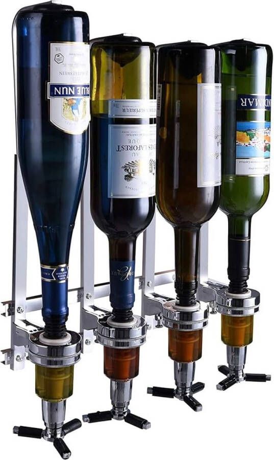 Aan de muur gemonteerde flessenhouder wanddrankdispenser bar wandmontage dispenser sterke drank aluminium flessenhouder doseerder geschikt voor gezinnen barkeeperliefhebbers (4 koppen)