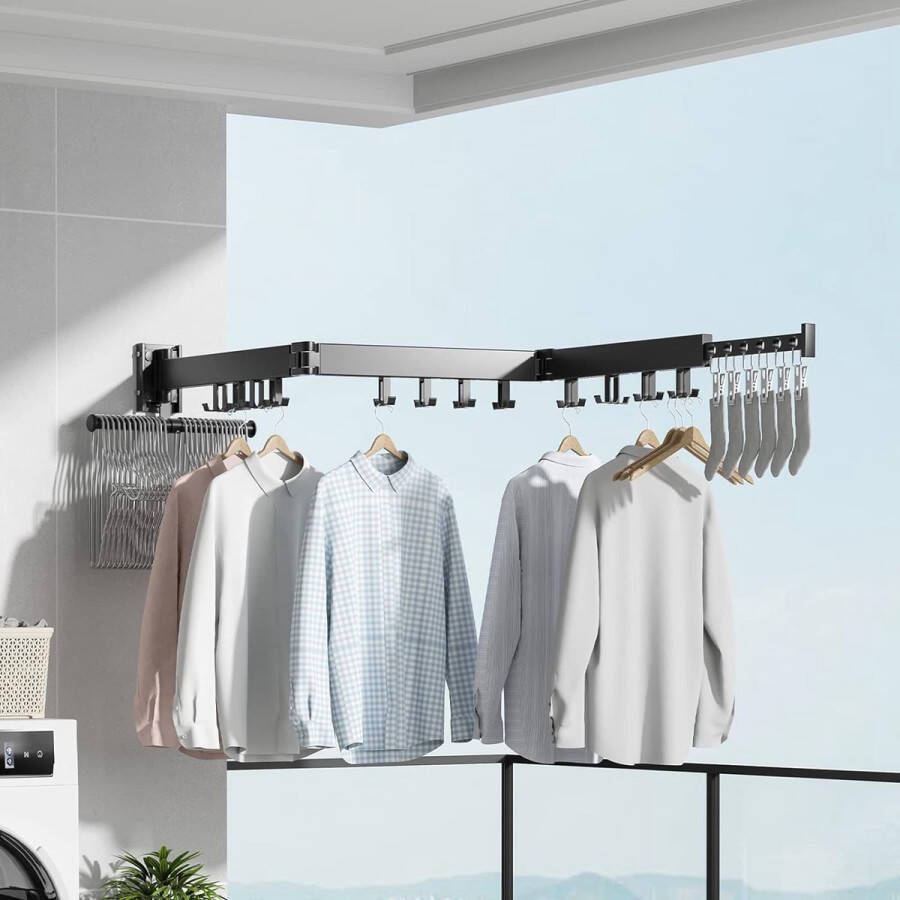 Aan de muur gemonteerde kledingluchter intrekbare kledingluchter opvouwbaar kledingrek ruimtebesparend kledingrek voor gebruik binnenshuis badkamer terras (drievoudig opvouwbaar)