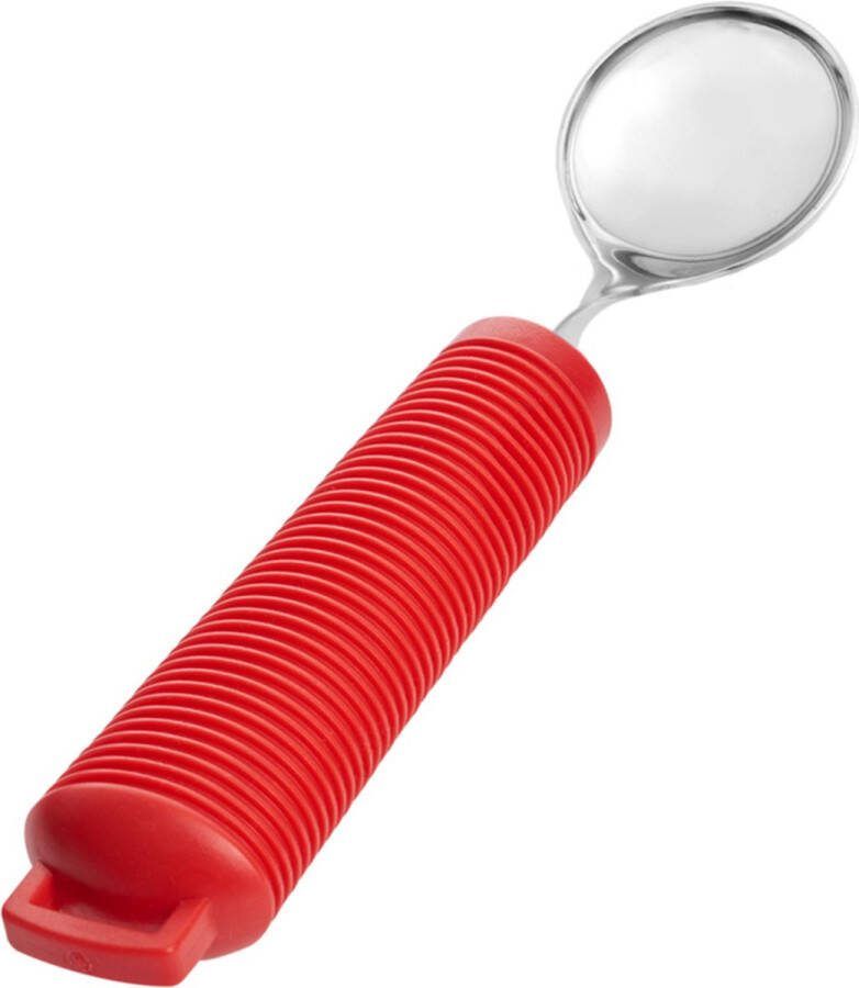 Aangepast dik bestek Soeplepel. Verdikt handvat met soft grip. Buigzaam Buigbaar. Rood