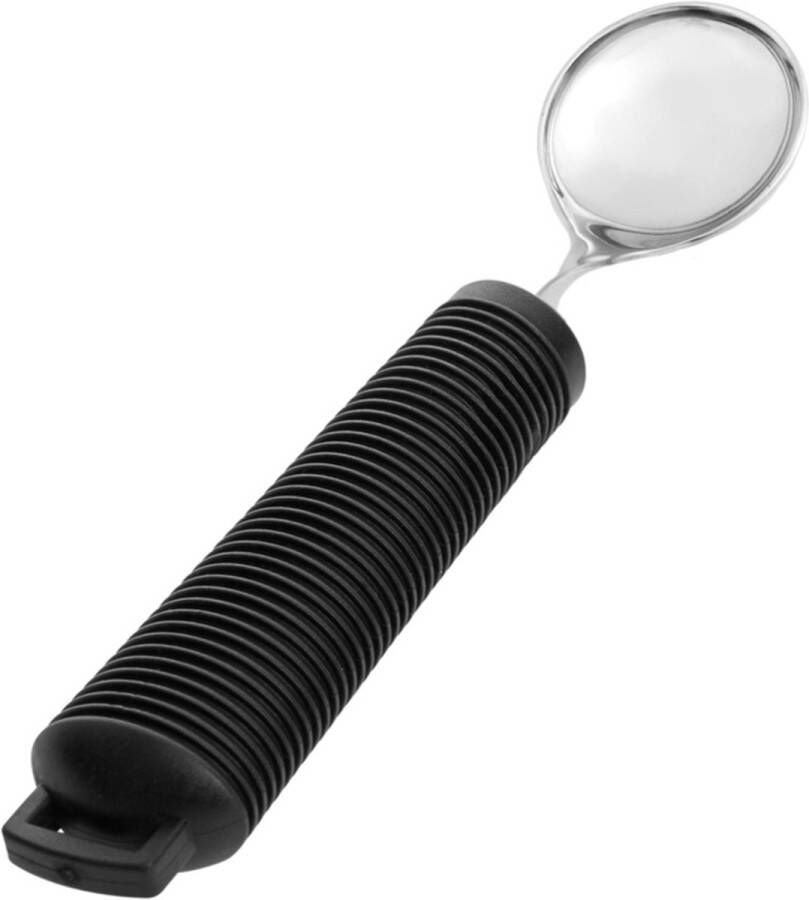 Aangepast dik bestek Soeplepel. Verdikt handvat met soft grip. Buigzaam Buigbaar. Zwart