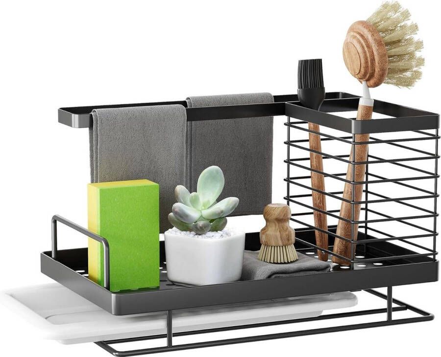 Aanrecht Caddy Organizer Houder voor Scrub Spons Zeep Borstel Vaatdoek Roestvrij Staal Zwart