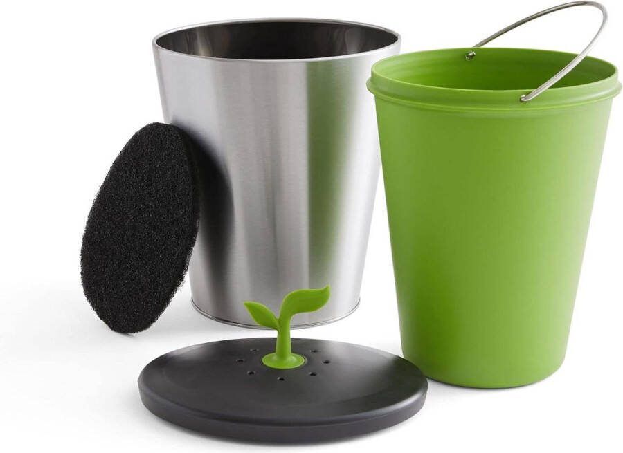 Aanrechtblad Compostbak EcoCrock Roestvrij Staal Grijs keukenafval compostbak
