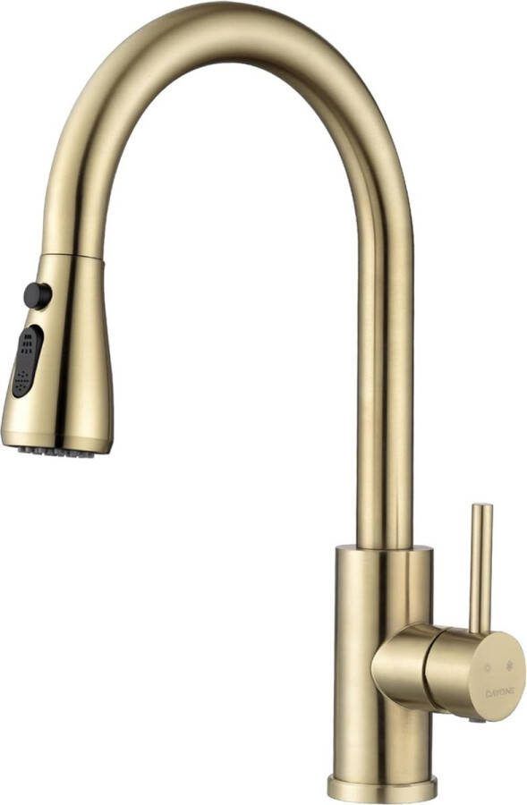 Aanrechtkraan met uittrekbare sproeier Gouden keukenkranen met uittrekbare douche Roestvrijstalen keukenkraan Gouden keukenkraan Geborsteld gouden keukenkranen