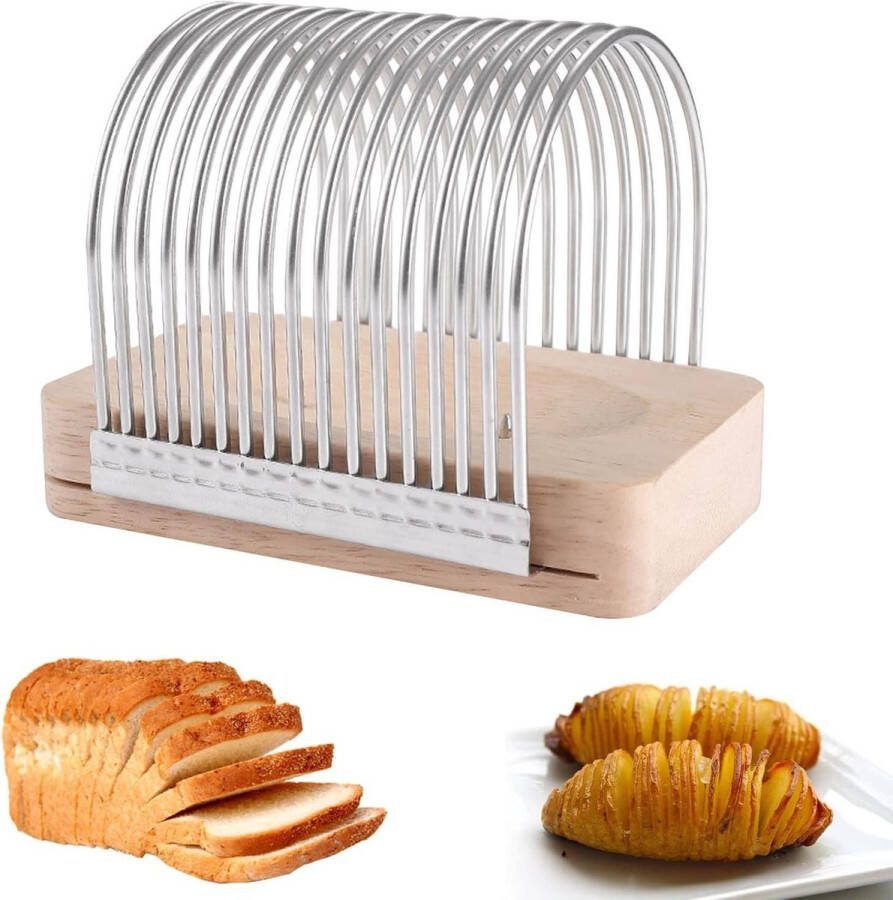 Aardappel- en Groentesnijder van Roestvrij Staal Praktisch Snijgereedschap voor Keukenfriet Tomaten Uien Met Houten Plank Frietsnijder