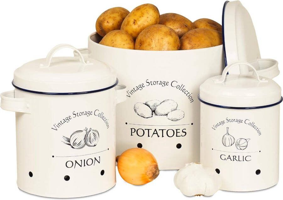 Aardappelopbergdoos 3 stuks voorraaddozen set uienopslag knoflook opslag aardappelpot opbergdoos uienpot knoflookpot landelijke stijl