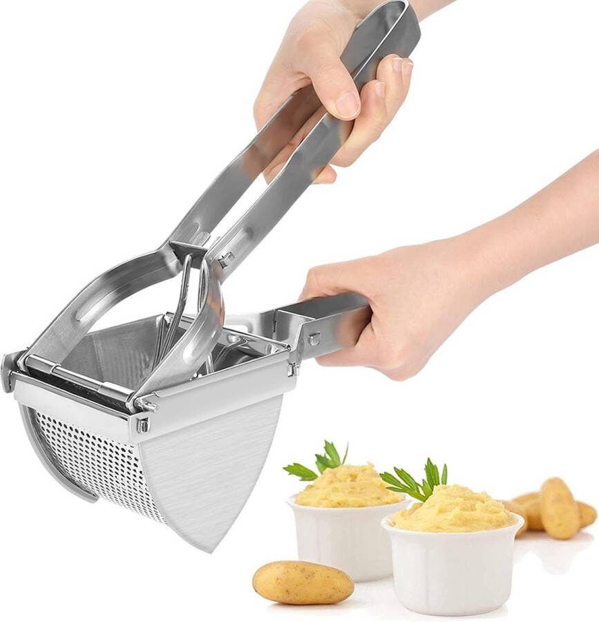 Aardappelpers roestvrij staal aardappelstamper aardappelpuree groenten aardappelstamper voor romige pluizige aardappelpuree fruitsappen groentepap 28 x 8 x 10 5 cm