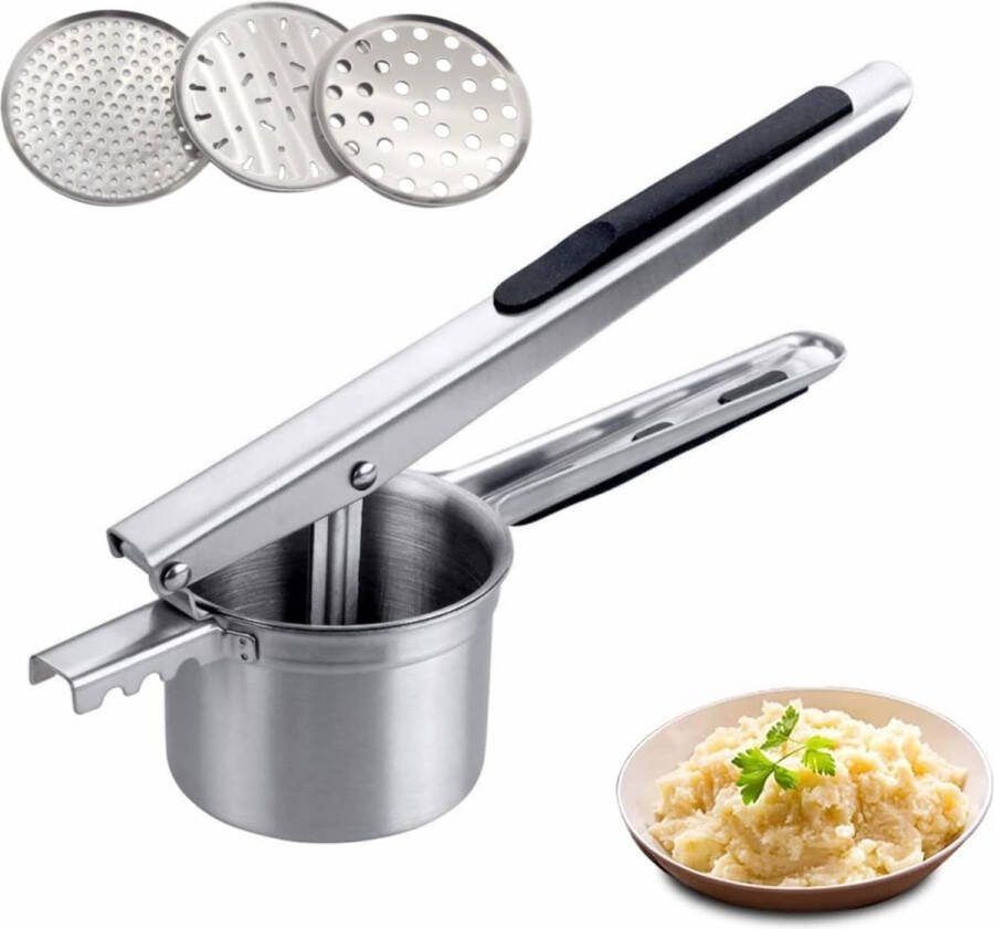 Aardappelpers van roestvrij staal professionele aardappelstamper met 3 schijven aardappelknijper spätzlepers aardappelpers voor aardappelpuree fruitsappen groentepap puree