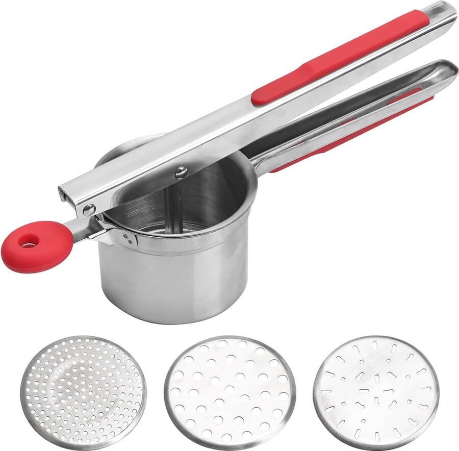 Aardappelpers van roestvrij staal professionele spaghetti-ijspers met 3 gaten aardappelstamper spätzlepers siliconen handgrepen voor aardappelpuree babyvoeding sap citroen uitpersen
