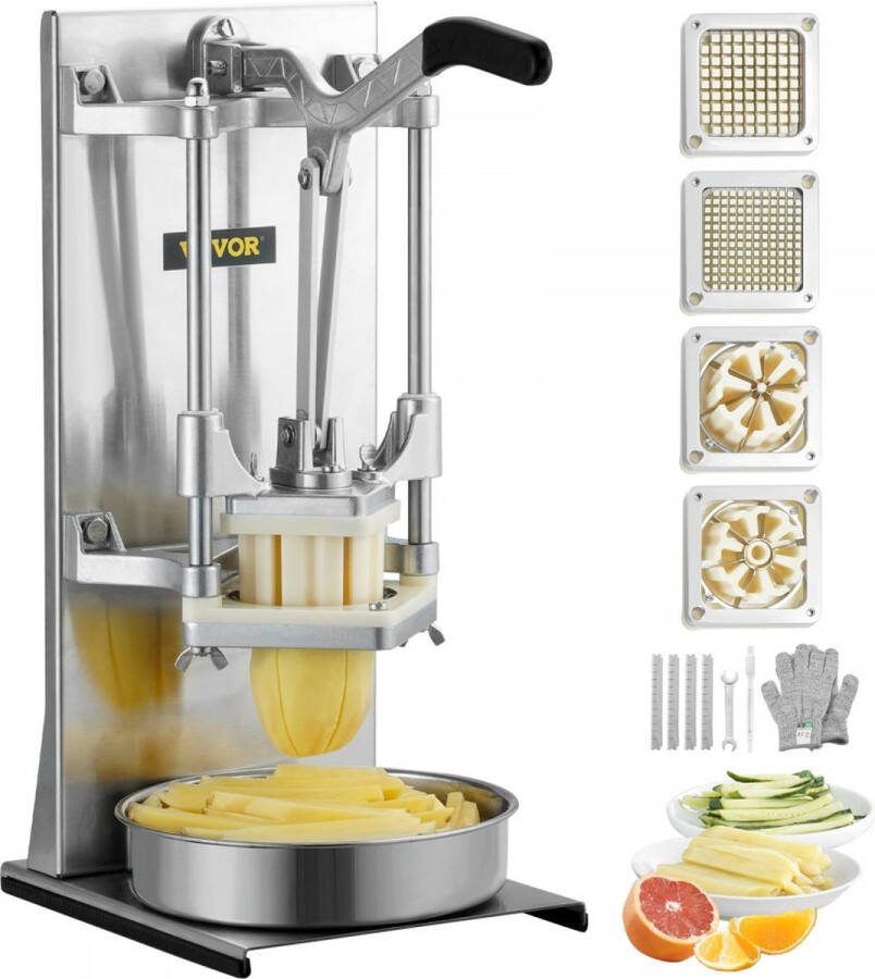 Aardappelsnijder Fritessnijder 1 4 + 3 8 Inch + 6 Wedges Frietsnijder Groentesnijder Commerciële Chopper Fruitsnijder met 4 vervangende messen RVS Chopper