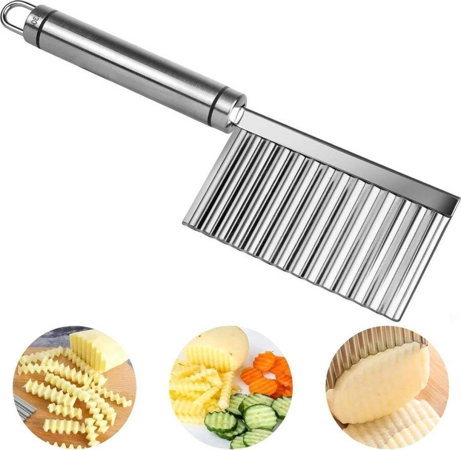 Aardappelsnijder Lange Steel Roestvrij Staal Golvend Groentemes Snijden Aardappelen Uien 17x7.6CM Frietsnijder