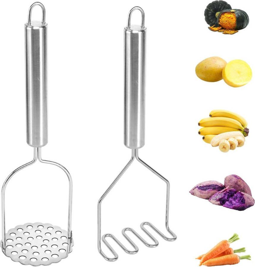 Aardappelstamper 2 stuks aardappelpers roestvrij staal aardappelstamper handstamper met dikke handgreep voedselstamper voor aardappelpuree avocado