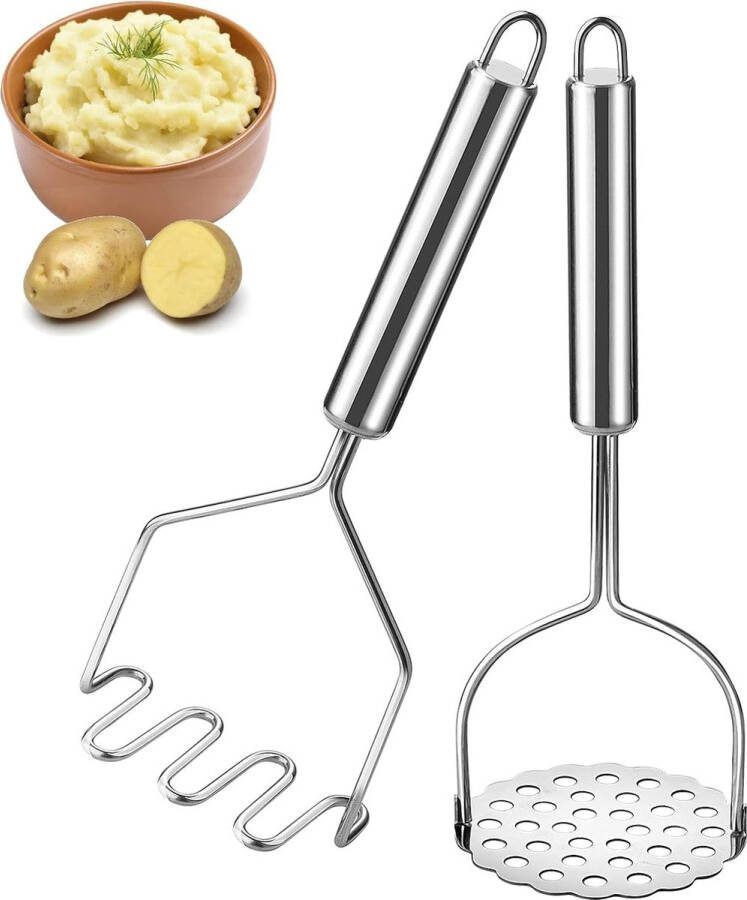 Aardappelstamper 2 stuks roestvrijstalen aardappelstamper handstamper met dik handvat voedselstamper voor aardappelpuree avocado bonen