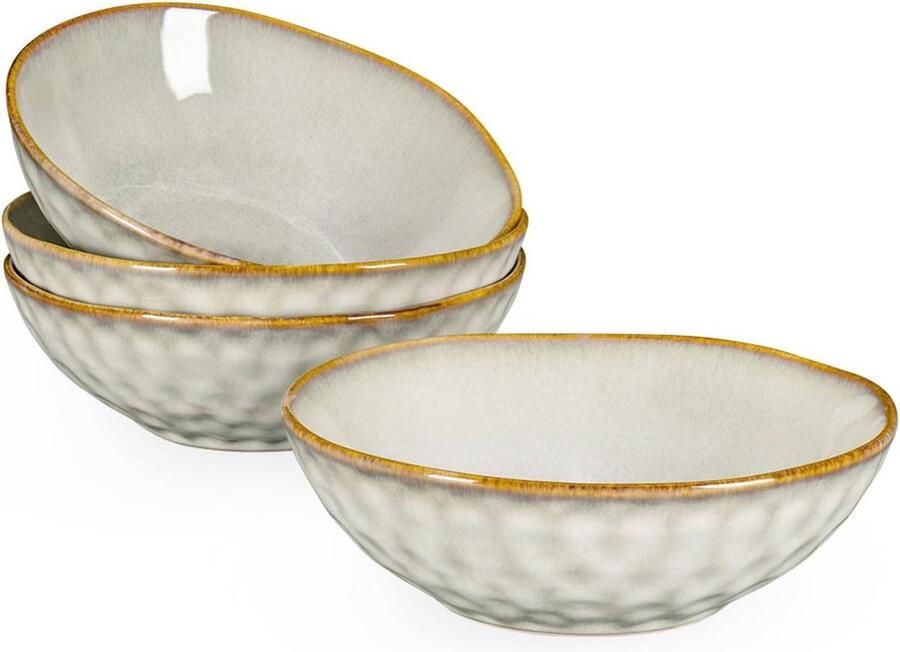 Aardewerk 4-delige mueslikommenset 750 ml kommen keramiek soepborden beige voor 4 personen Schalen set