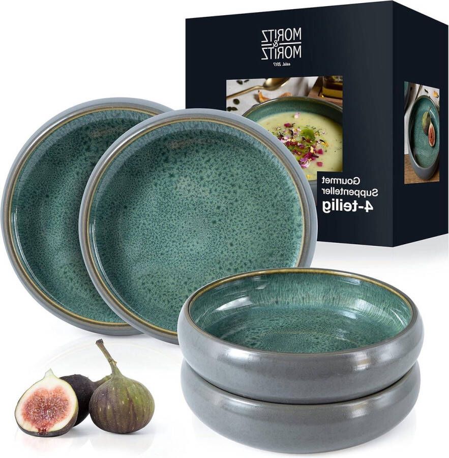 Aardewerk soepborden 4 stuks 19 cm kom van steengoed voor soep pasta salade muesli