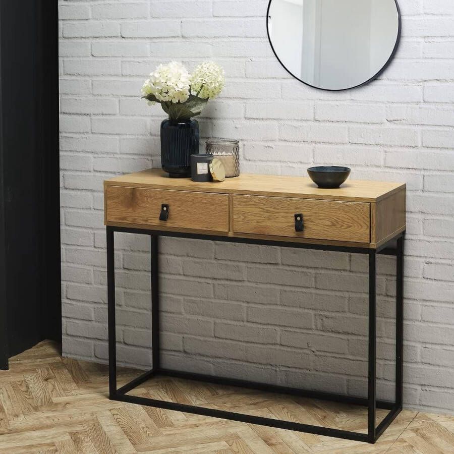 Abbott Bureau hout en metaal console meubel voor entree natuurlijk 100 x 35 x 80 5 cm houtmateriaal natuurlijk zwart 100 00 x 35 00 x 80 50