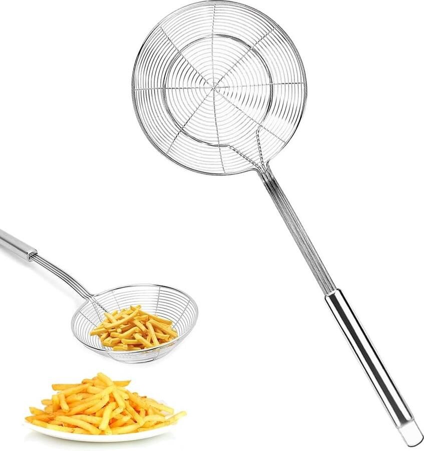 Abseihllepel spinnenzeef schuimspaan roestvrij staal spinnenzeef skimmertroffel. Geschikt voor het koken braden stoven en scheppen van gerechten in de keuken (14 cm)