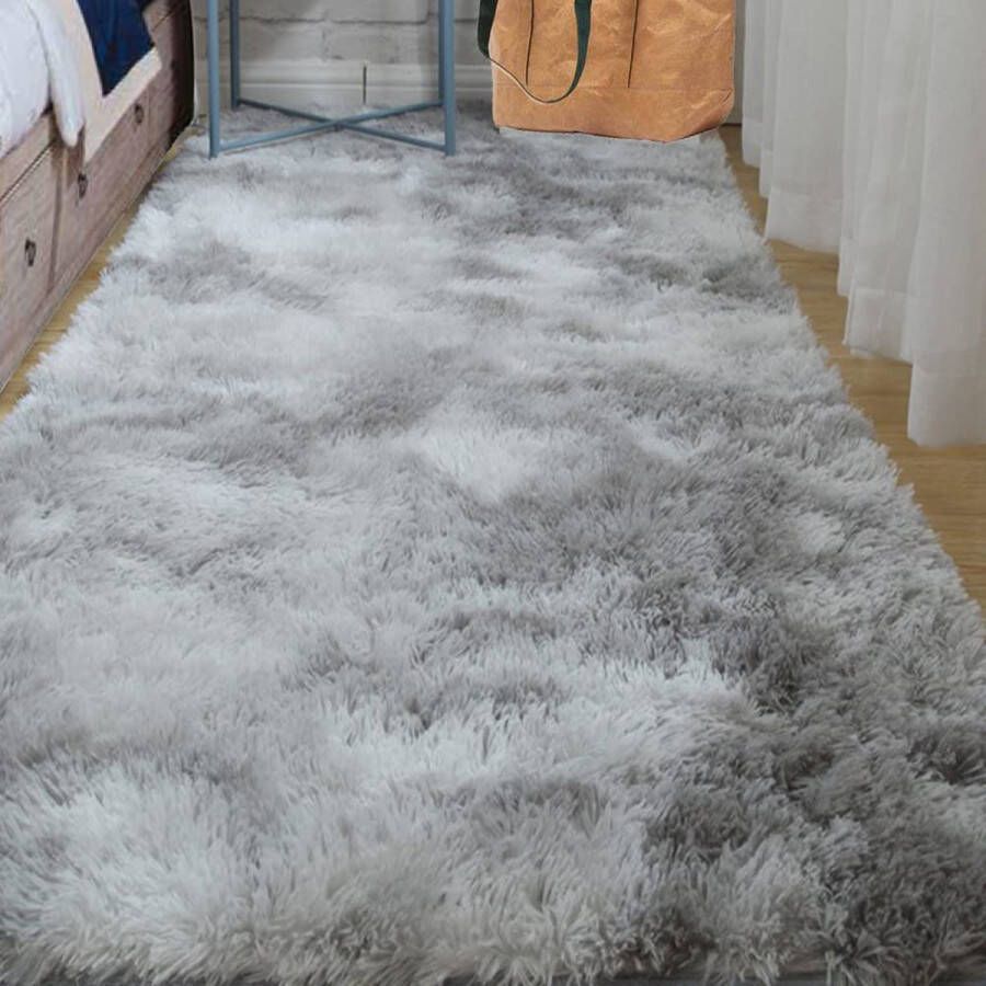 ABWXN Pluizig tapijt 60 x 120 cm shaggy hoogpolig tapijt voor slaapkamer woonkamer tieners meisjeskamer lichtgrijs
