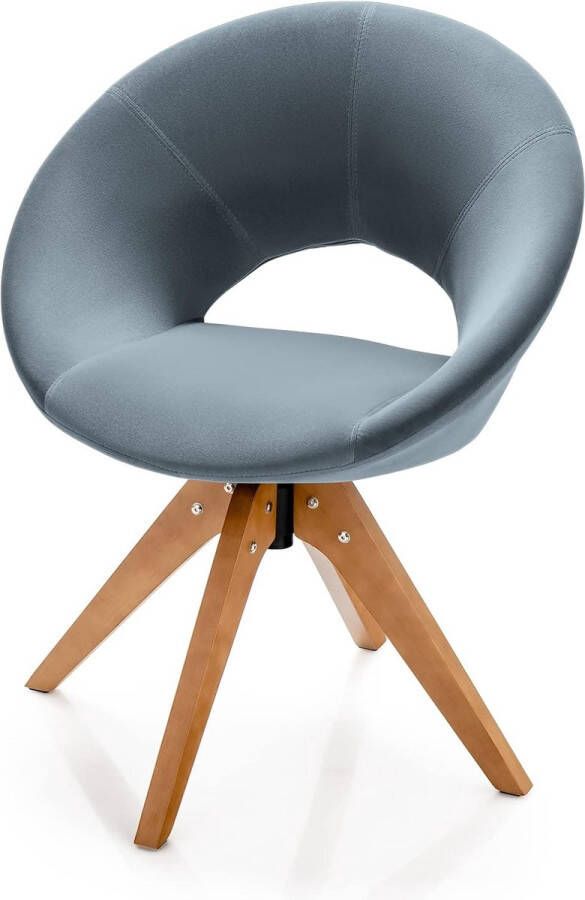 Accentstoel 360 graden draaibaar gestoffeerde stoel met massieve houten poten eetkamerstoel tot 150 kg belastbaar fluwelen draaistoel (grijs)