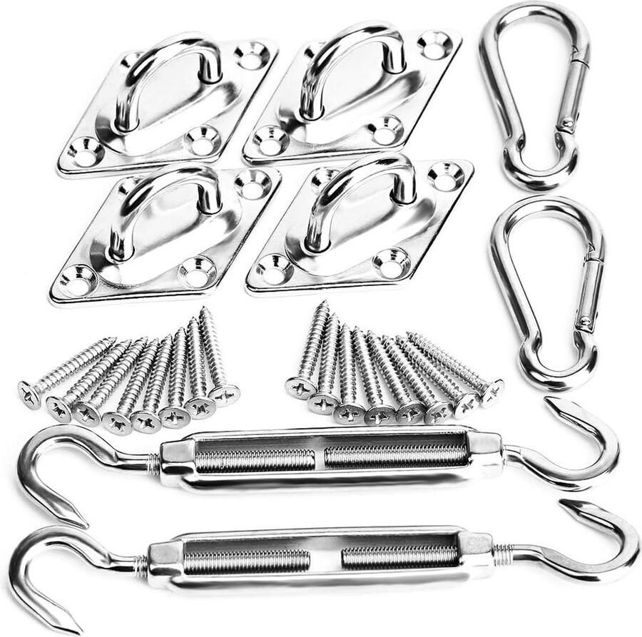 Accessoires voor vierkant of rechthoekig zonnezeil (inclusief spanner x 2 karabijnhaak x 2 paal x 4 schroeven x 16)