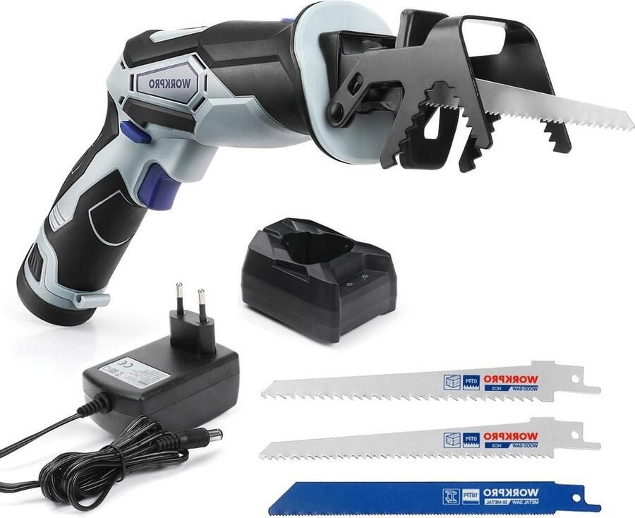 Accu reciprozaag draadloze zaag met variabel toerental 2900 omw min 3 reciprozaagbladen 20 Ah accu oplader hout zagen