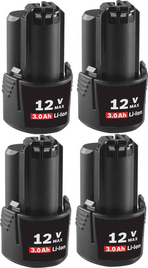 Accu voor Bosch 4 Stuks 12V Accu geschikt voor Bosch professional 12V 3.0Ah Batterij Vervangende Accu 3000mAh Li-ion Accu Accuboormachine GBA 12 volt