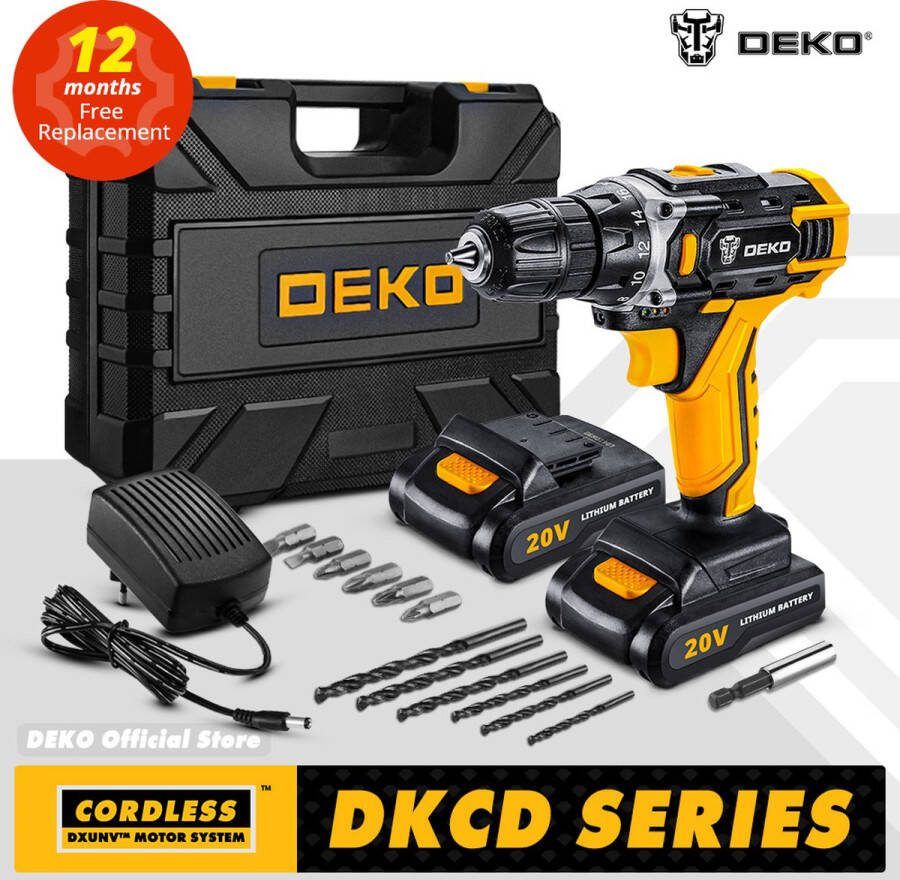 Accuboormachine DKCD serie 20v Lithium-Ion Batterij Wireless Power boormachine geel draagkoffer
