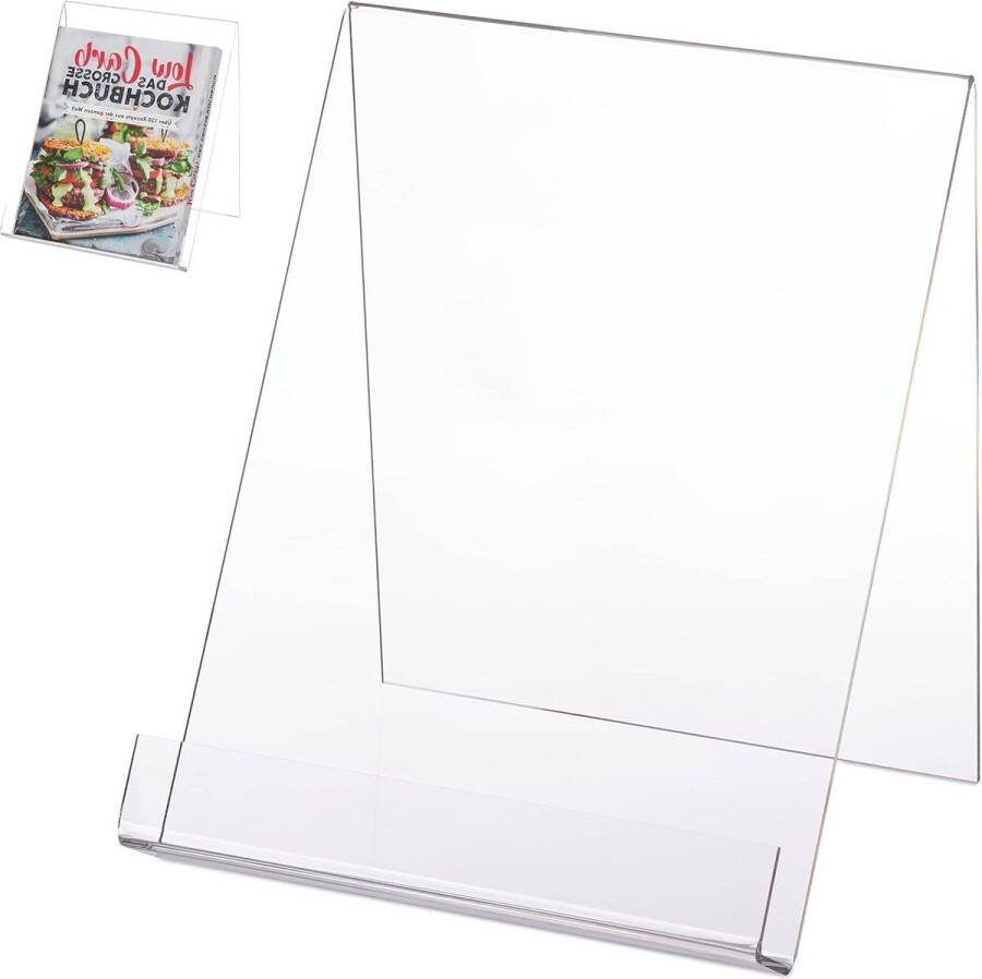 Acryl boekenstandaard A4 voor grote boeken stabiele kookboekhouder HxBxD 24x21x19 cm doorzichtig