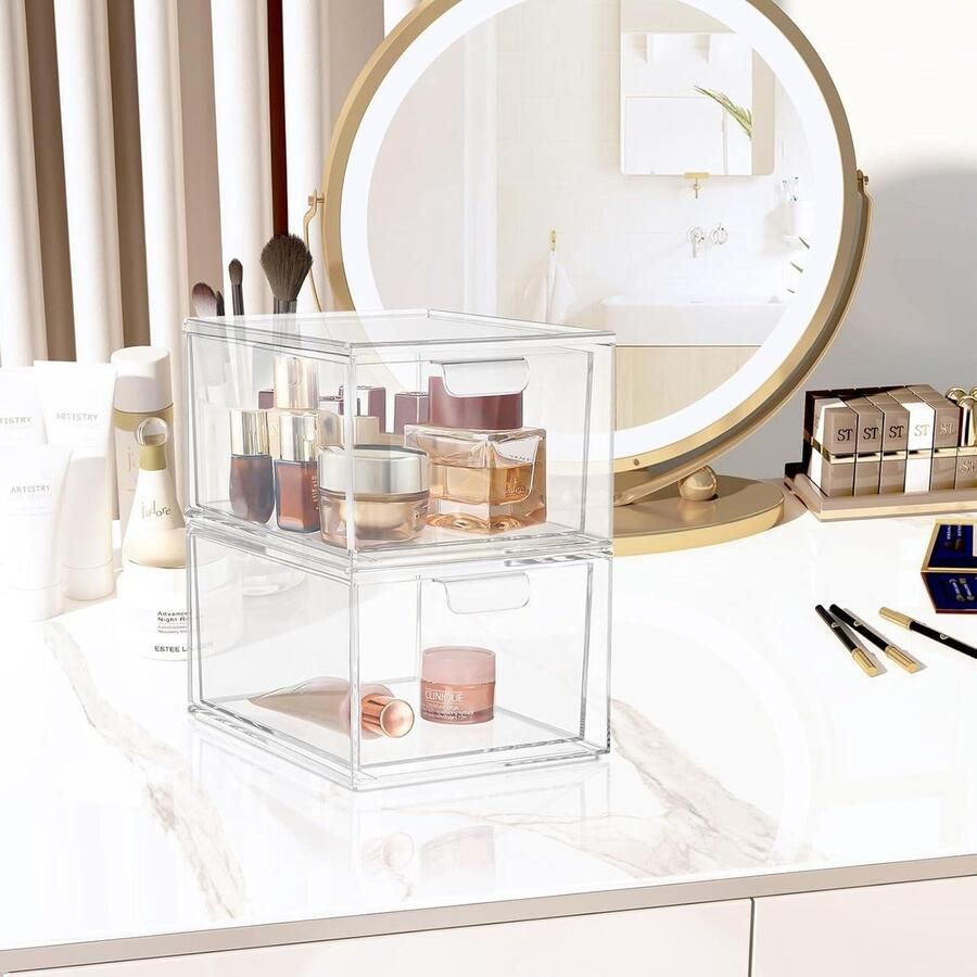 Acryl cosmetica-organizer met laden voor stapelbare make-up ideaal voor badkamer commode en wastafel in de slaapkamer