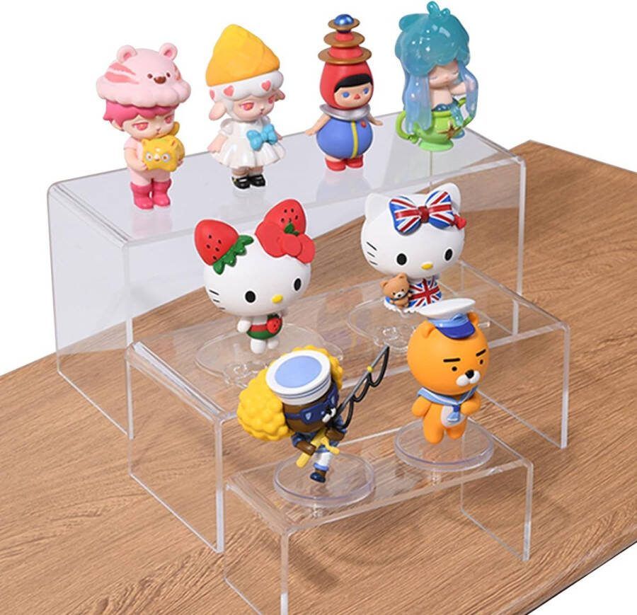 Acryl displaystandaard: 6 stuks 3 maten doorzichtige vitrine standaard display acryl rek vitrine standaard display rek U-vormige sieraden display voor verzamelstukken pops-figuren cupcake