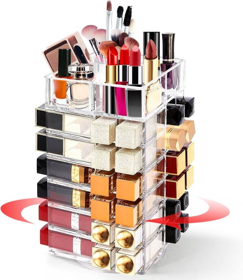 Acryl Lipstick Tower Organizer 360 graden roterende make-up cosmetische lippenstifthouder met 53 compartimenten heldere lipgloss opslag display standaardhouder voor dames meisjes