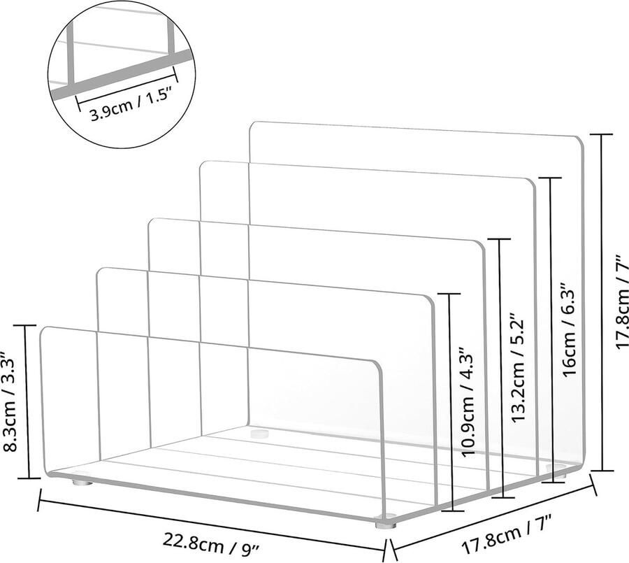 Acryl organizer voor bureau 4-delige transparante tafelorganizer bureau-organizer voor post papier enveloppen notitieboek organizer voor kantoor en thuis