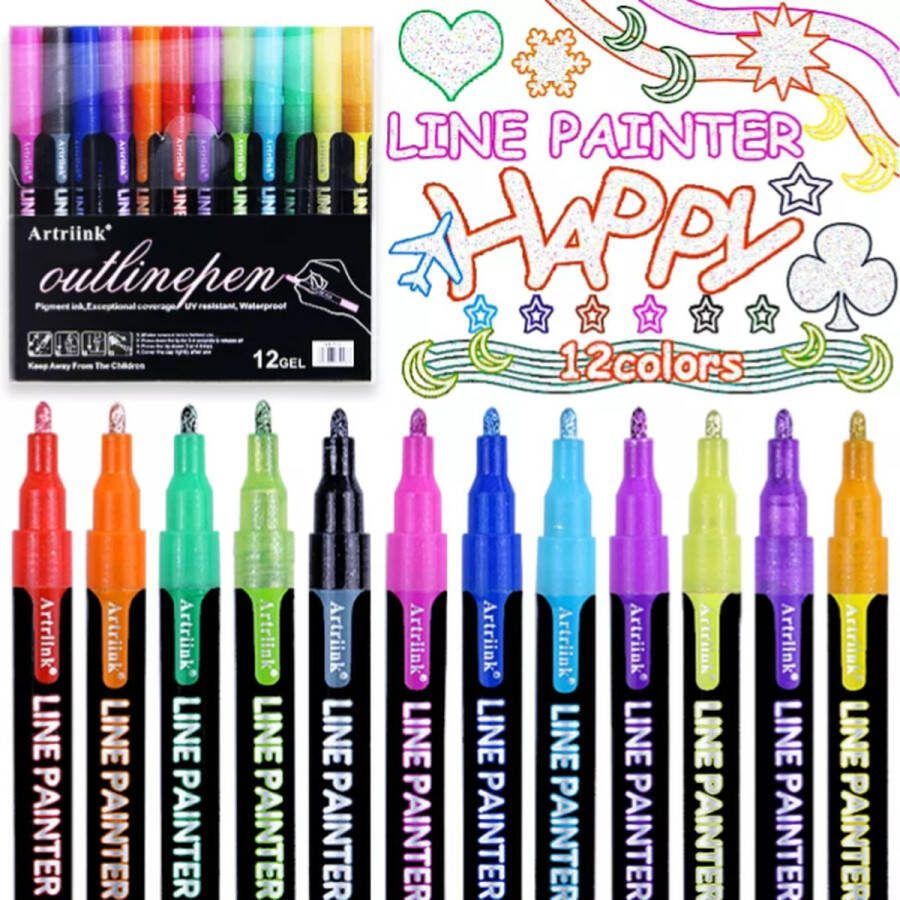 Acryl stiften- 12stuks- Stiften- Marker- Waterbestendig- Acryl- Tekenset- Tekenen- Knutselen- kleuren- Permanent- Cadeautip
