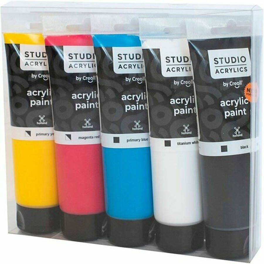 Acrylverf Kleuren Wit Zwart Geel Rood Blauw Creall Studio 10x120 ml