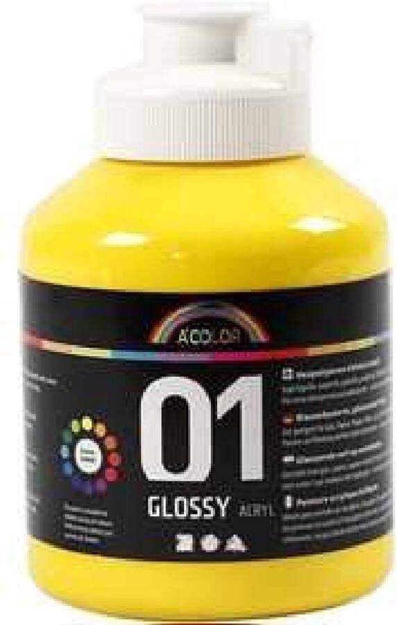 Acrylverf Schoolverf Primair Geel Glossy 500 ml A-color