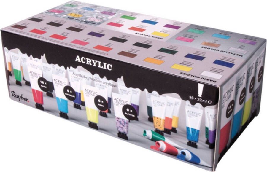 Acrylverf set 36 -delig acrylverf tubes 36 X 22 ML 36 verschillende kleuren acrylverf Hobbyverf voor kinderen & volwassenen Schilderen