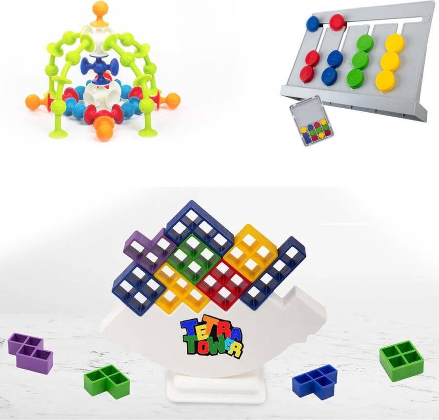 Actiespel 3 pcs Set Master Abacus Rubik Abacus Montessori Intelligentiespel geassisteerd met digitale spelkaarten Vacuümmolecuul 25 stuks bouwstenen Tetra Tower Balance Toy Educatieve doos