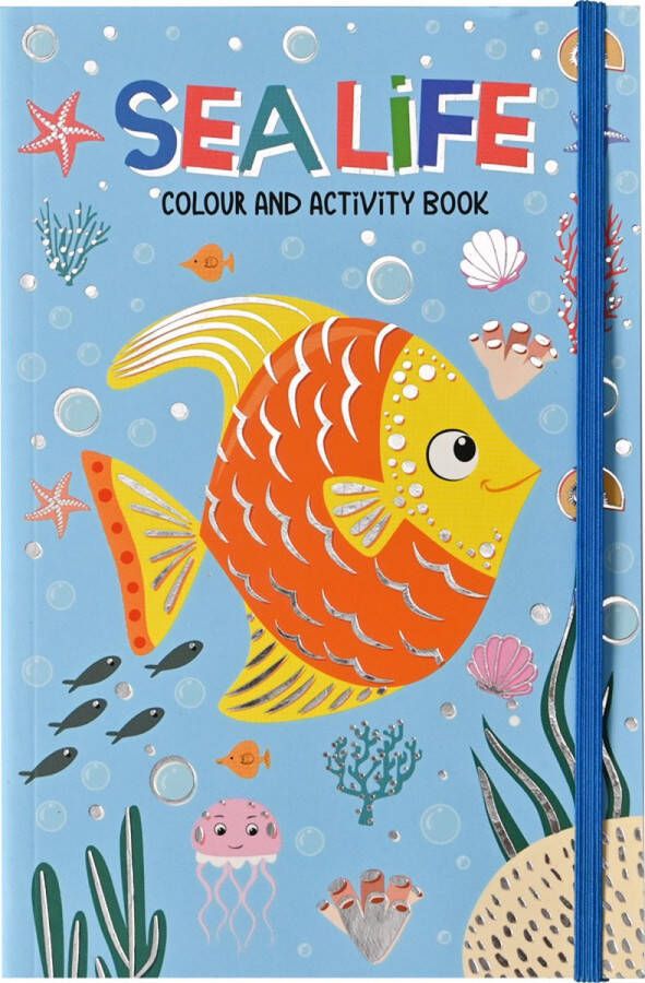 Activiteiten boek met Elastiek Sea life Kleurboek Kinderen Doeboek Activiteiten Boek Tekenblok voor Kinderen Kleurboek Peuter Tekenboek voor Kinderen Tekenen Kinderen 80 Pagina's 21x14cm Vanaf 3 Jaar Multi Kleuren