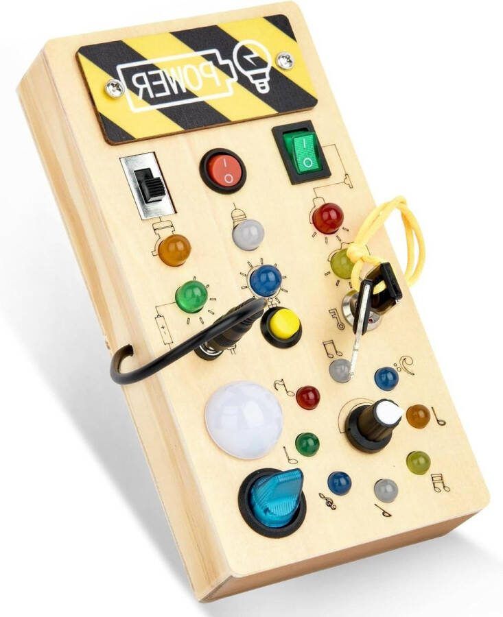 Activiteitenbord met LED Lichtschakelaar Houten Speelgoed Montessori Baby Reisspeelgoed Sensorisch Bord 1-5 Jarigen Educatief Peuters van 1 Jaar Kinderen van 1 Jaar Busy board