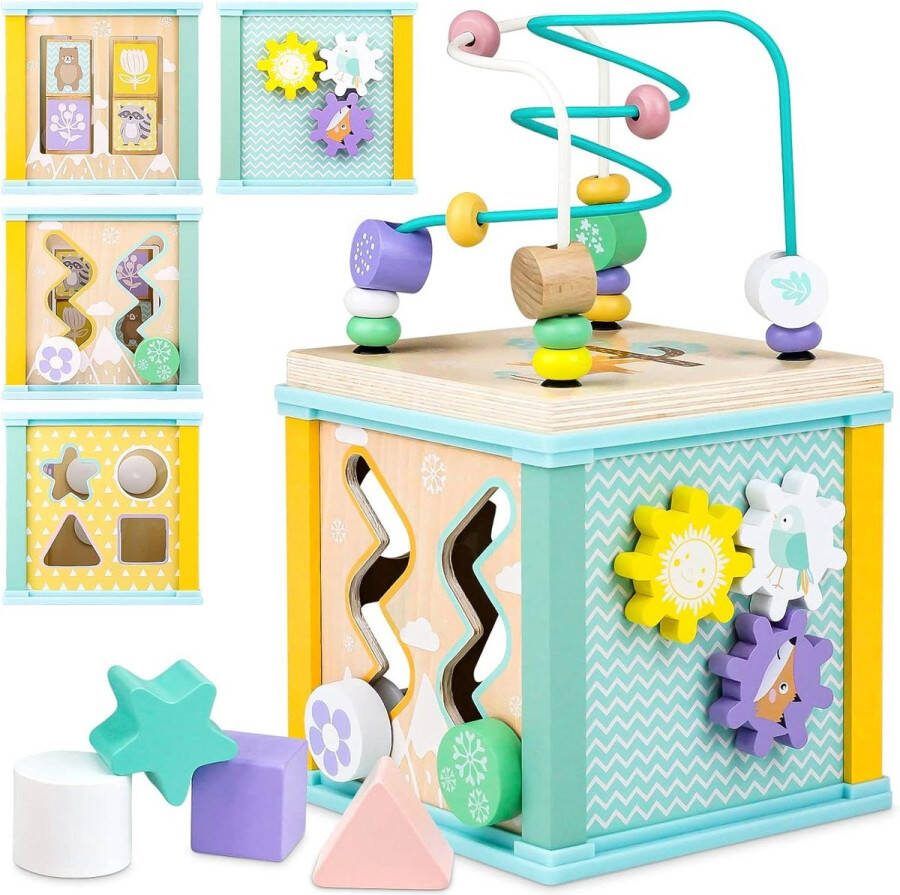 Activiteitentafel Houten Kubus Speelgoed 1e Verjaardagscadeaus Jongens Meisje Kralen Doolhof Vorm Sorteerder Montessori Sensorisch Educatief Baby Kinderen 1 2 3 Jaar Oud Activiteitentafel