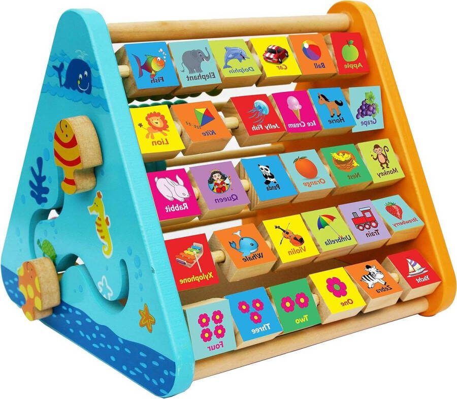 Activiteitentafel Houten speelgoed voor baby's Activiteit Cube voor peuters Montessori Learning 1 jaar oud Houten alfabet blokken Abacus klok TOWO Triangle speelgoed Activiteitentafel