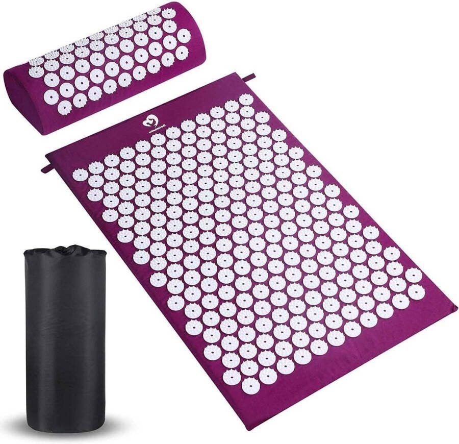 Acupressuur Mat en Kussen Massage Set voor Pijnverlichting en Stress Reductie Licht Paars met Draagtas massage matras