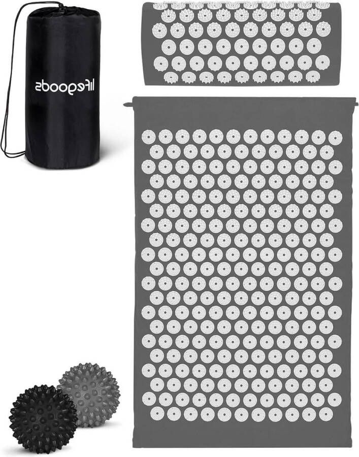 Acupressuur Mat met Kussen en Massage Ballen Ontspanning en Pijnverlichting Lotus Shakti Mat Grijs en Wit