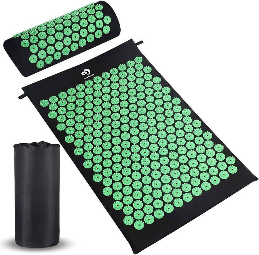 Acupressuurmat en kussen set massage en pijnverlichting groen massage matras