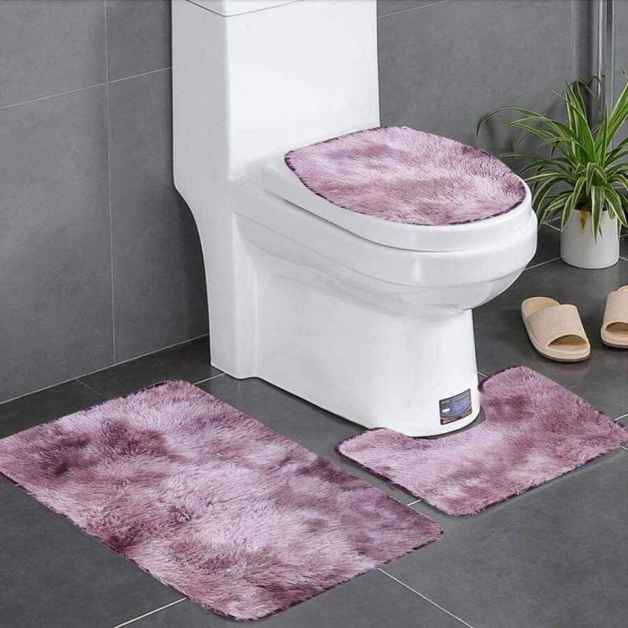 Adkamer Tapijt Set 3 Stks Zachte Absorberende Antislip Badmat U-vormige Contour Rug & Toilet Deksel Cover Wasbaar Roze