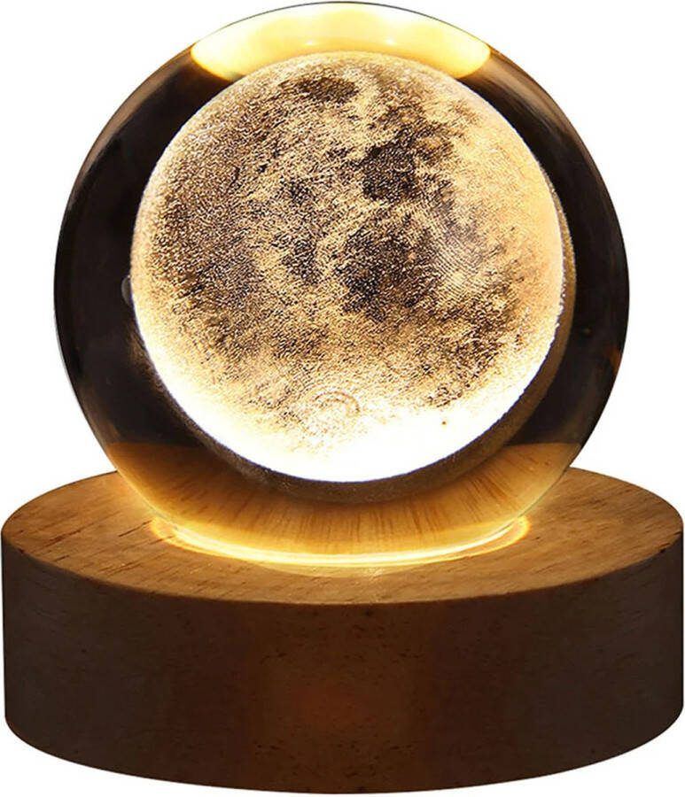 Adore Maison Maan Nachtlamp 3D Laser Gegraveerd LED Houten Basis Romantisch en Rustgevend Sfeerlampje USB Oplaadbaar