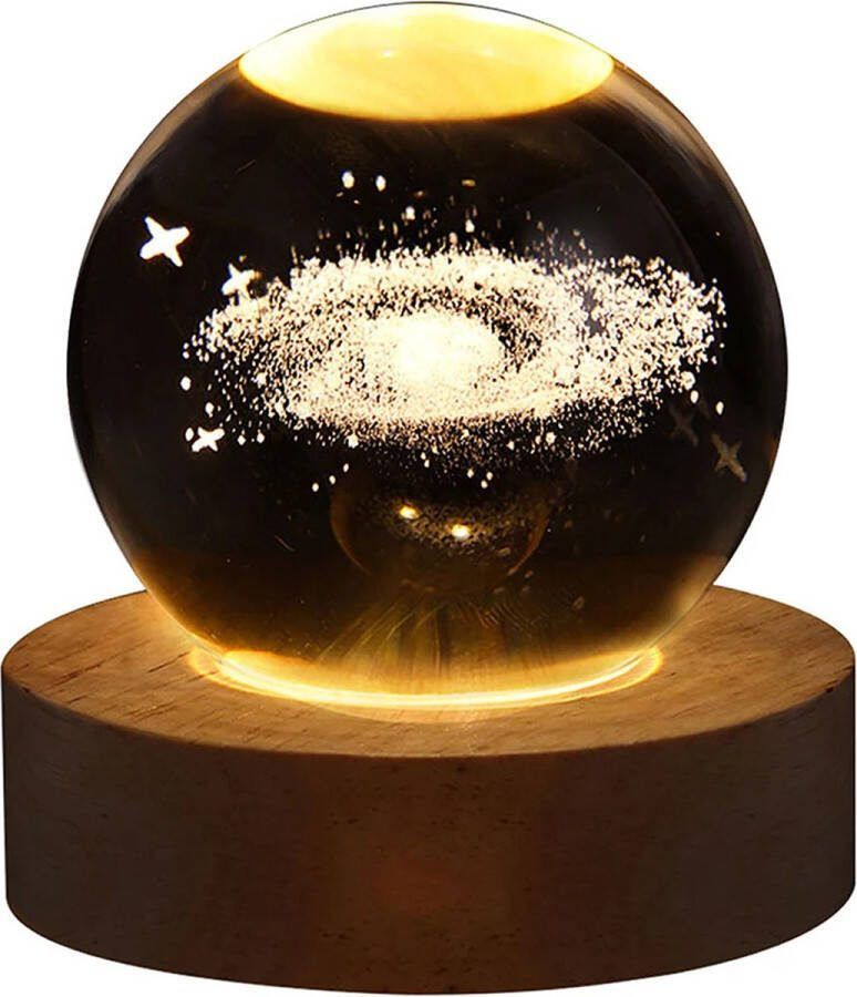 Adore Maison Melkweg Kristallen Nachtlamp 3D Laser Gegraveerd LED Houten Basis Romantisch en Rustgevend Sfeerlampje USB Oplaadbaar