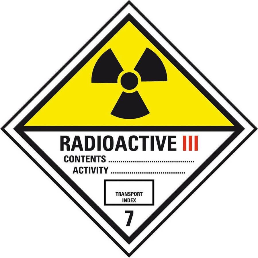 ADR klasse 7 radioactief 3 bord kunststof 200 x 200 mm