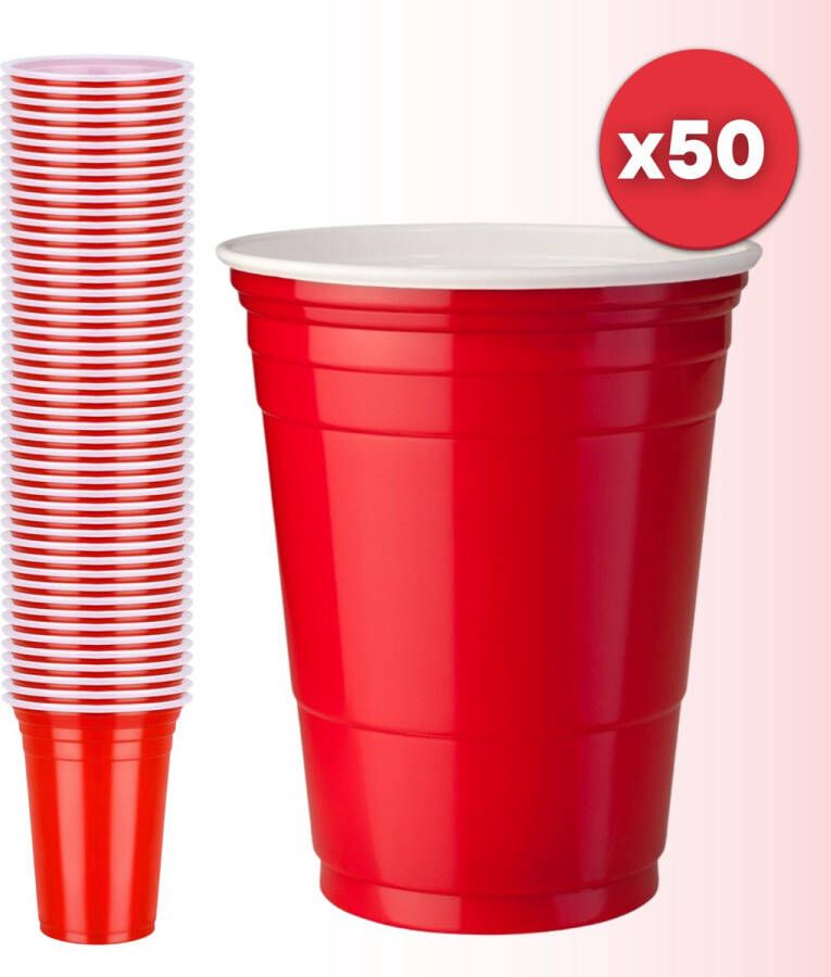 Aerend Rode Grote Plastic Bekers Set van 50 Stuks 473 ml (16 oz) Herbruikbare drinkbekers voor Party Camping Verjaardag Bierspel Drankspel Beerpong