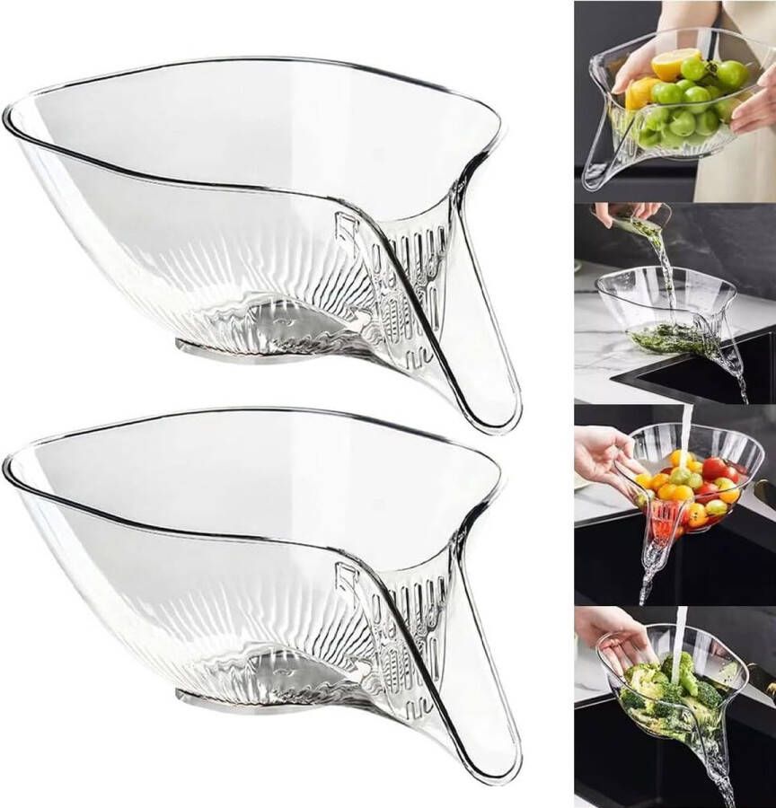 Afdruipmand-trechter 2 stuks multifunctionele afdruipmand afdruiprek zeefmand van kunststof voedselmand huishoudelijk keukengerei voor het wassen van pasta fruit salade (transparante kleur)