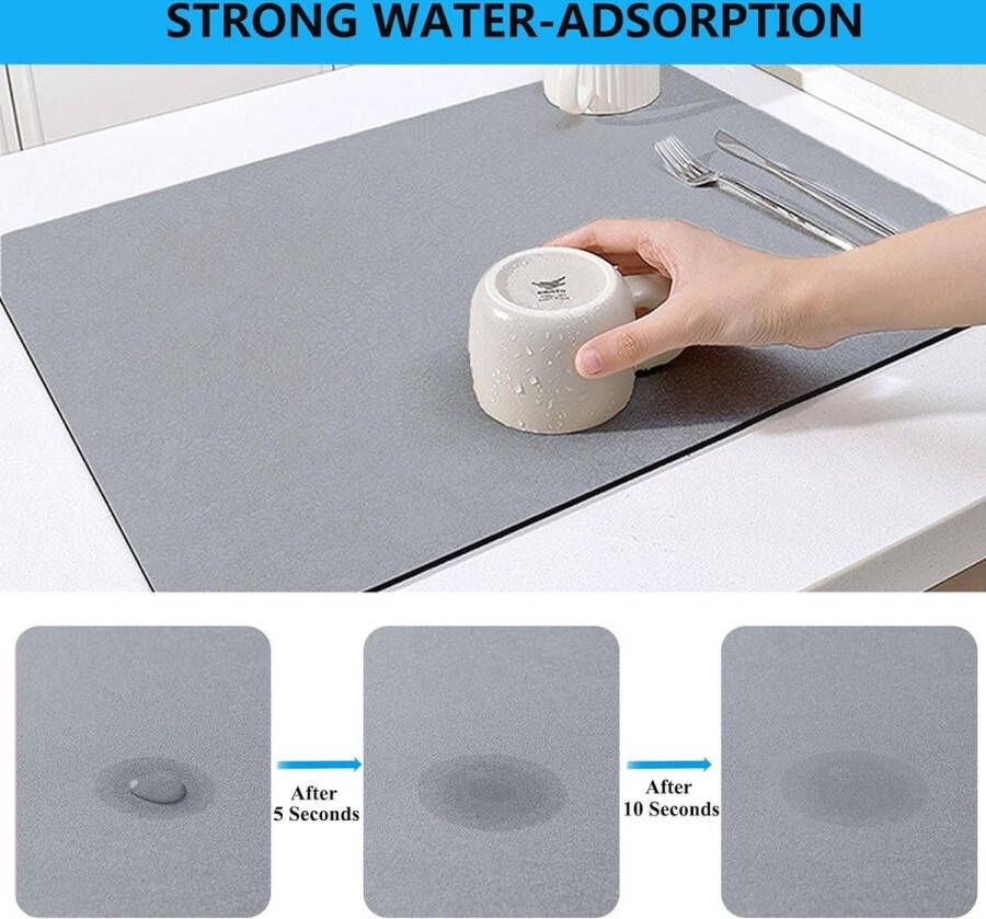 Afdruipmat 60 x 40 cm keukenafdruipmat antislip onderkant sneldrogend afdruipmat absorberende koffiemachinemat verbergen van vlekken mat (lichtgrijs)